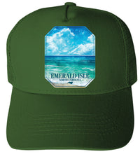 Load image into Gallery viewer, Emerald Isle North Carolina Serene Ocean Design Green Unisex Mesh Back Trucker Hat with Adjustable Snapback Single
