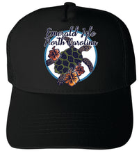 Load image into Gallery viewer, Emerald Isle North Carolina Turtle and Flowers Design  Unisex Mesh Back Trucker Hat with Adjustable Snapback
