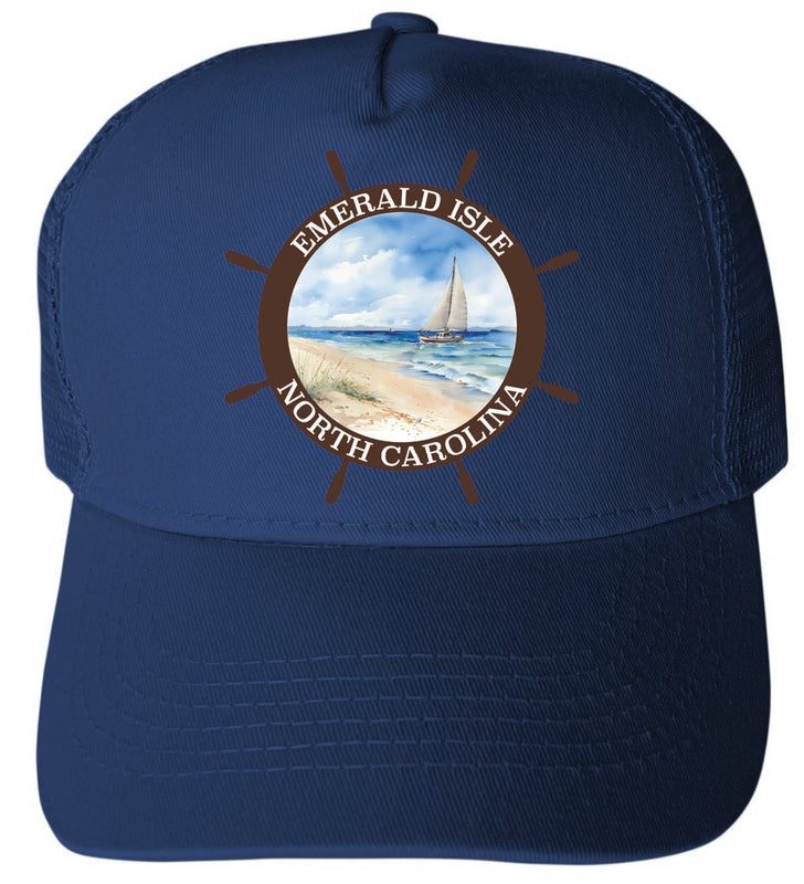 Emerald Isle North Carolina Nautical Helm Design Navy Unisex Mesh Back Trucker Hat with Adjustable Snapback 4-Pack