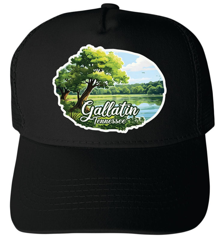 Gallatin Tennessee Unisex Mesh Back Trucker Hat with Adjustable Snapback Black