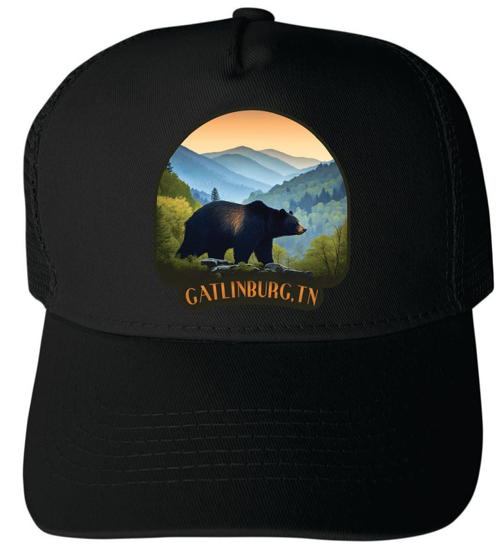 Gatlinburg Tennessee Unisex Mesh Back Trucker Hat with Adjustable Snapback Black