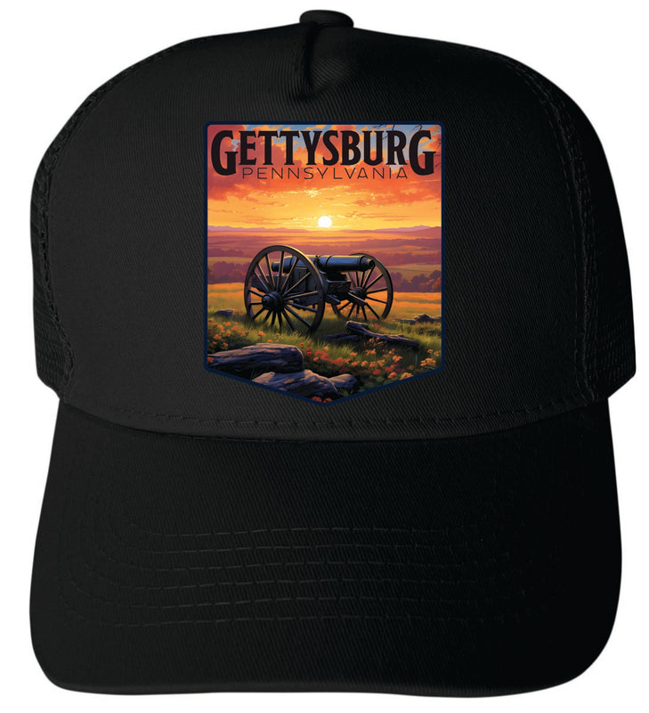 Gettysburg Pennsylvania Unisex Mesh Back Trucker Hat with Adjustable Snapback Black