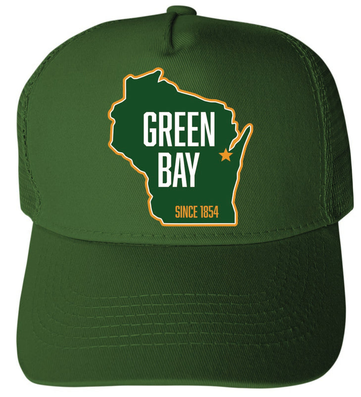 Green Bay Wisconsin Unisex Mesh Back Trucker Hat with Adjustable Snapback Green