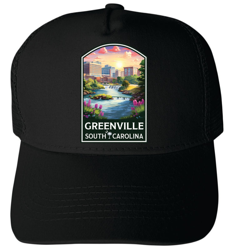 Greenville South Carolina Unisex Mesh Back Trucker Hat with Adjustable Snapback Black