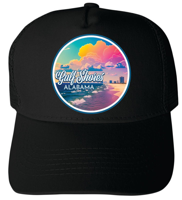 Gulf Shores Alabama Unisex Mesh Back Trucker Hat with Adjustable Snapback Black