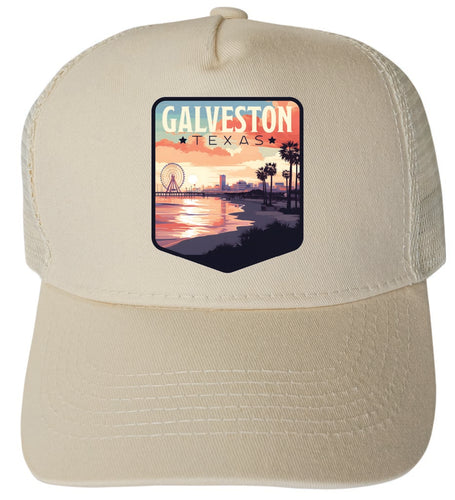 Galveston Texas Pleasure Pier Design Cream Unisex Mesh Back Trucker Hat with Adjustable Snapback 4-Pack