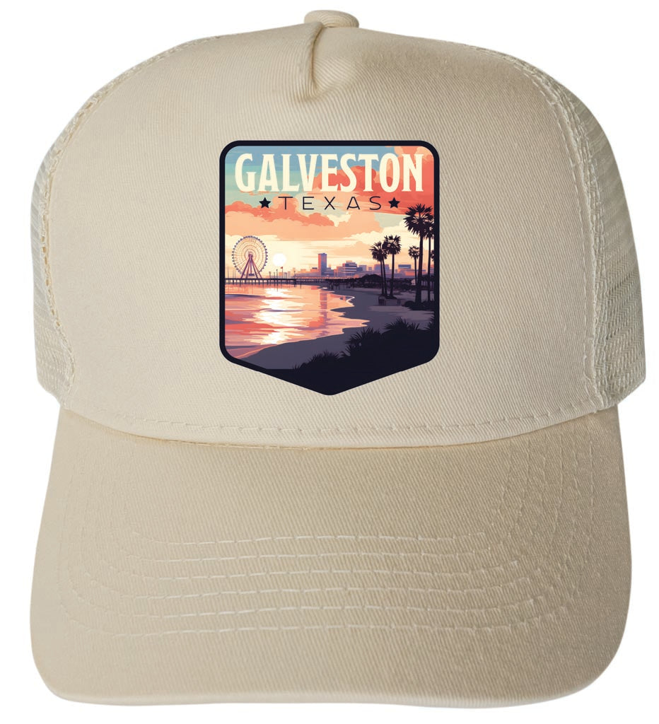 Galveston Texas Pleasure Pier Design Cream Unisex Mesh Back Trucker Hat with Adjustable Snapback 4-Pack