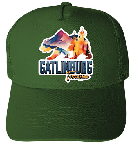 Gatlinburg Tennessee Design C Green Unisex Mesh Back Trucker Hat with Adjustable Snapback 2-Pack