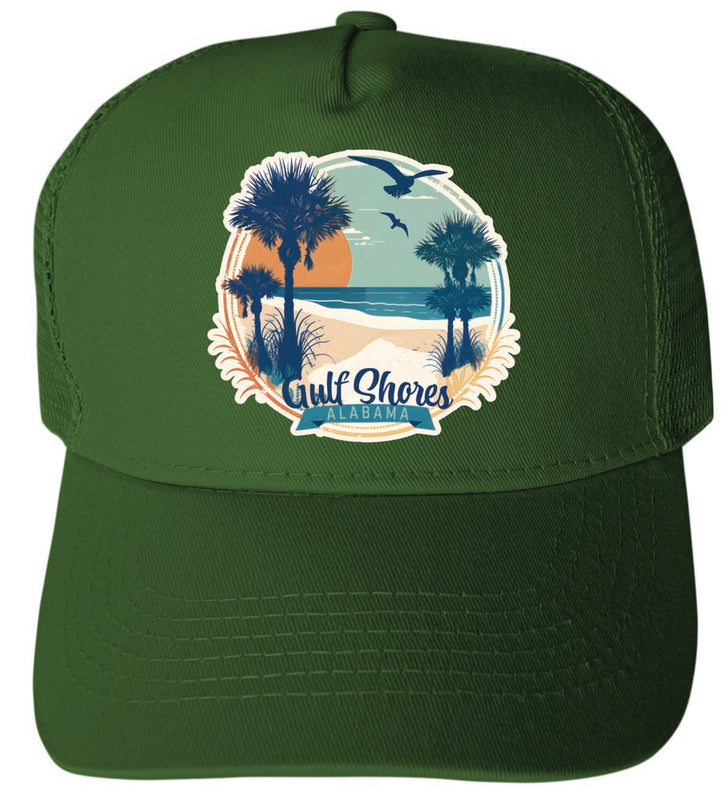 Gulf Shores Alabama Design B Green Unisex Mesh Back Trucker Hat with Adjustable Snapback 2-Pack