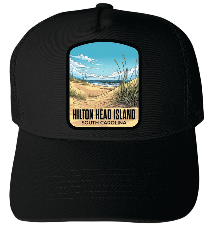 Hilton Head Island South Carolina Unisex Mesh Back Trucker Hat with Adjustable Snapback Black