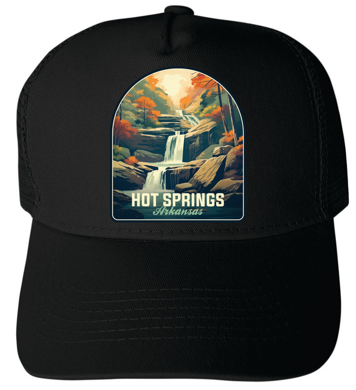 Hot Springs Arkansas Unisex Mesh Back Trucker Hat with Adjustable Snapback Black