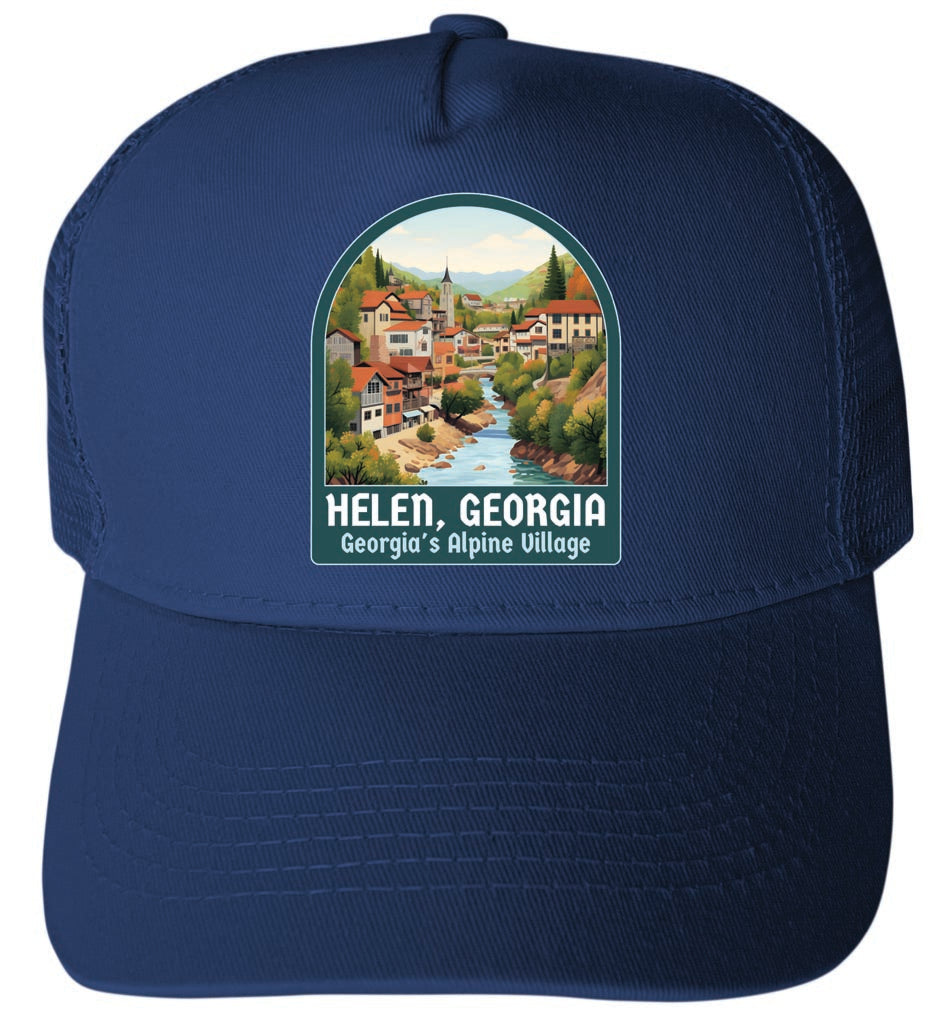 Helen Georgia Alpine Village Design Navy Unisex Mesh Back Trucker Hat with Adjustable Snapback 2-Pack