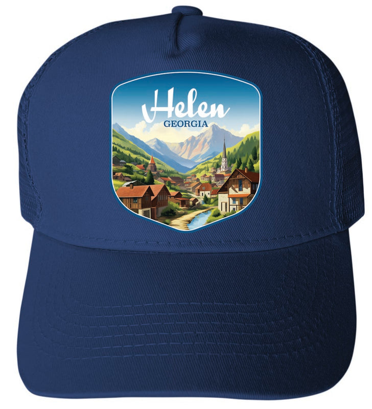 Helen Georgia Town in Mountains Design B Navy Unisex Mesh Back Trucker Hat with Adjustable Snapback 4-Pack
