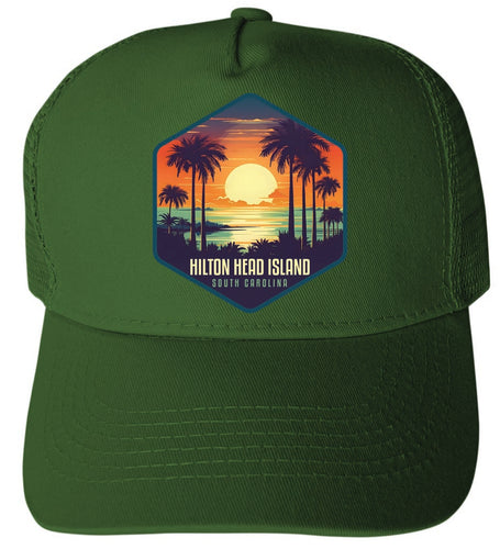 Hilton Head Island South Carolina Design B Green Unisex Mesh Back Trucker Hat with Adjustable Snapback 2-Pack