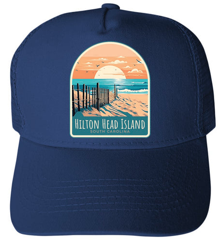 Hilton Head Island South Carolina Design C Navy Unisex Mesh Back Trucker Hat with Adjustable Snapback 4-Pack