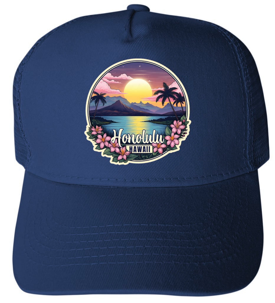 Honolulu Hawaii Design B Navy Unisex Mesh Back Trucker Hat with Adjustable Snapback 2-Pack