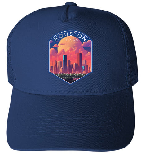 Houston Texas Design A Navy Unisex Mesh Back Trucker Hat with Adjustable Snapback 4-Pack