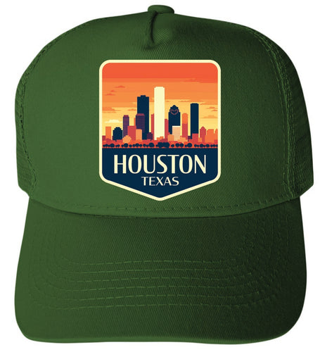 Houston Texas Design B Green Unisex Mesh Back Trucker Hat with Adjustable Snapback 2-Pack
