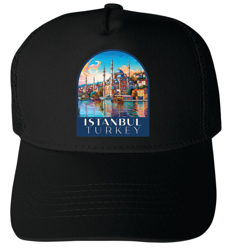 Istanbul Turkey Unisex Mesh Back Trucker Hat with Adjustable Snapback Black