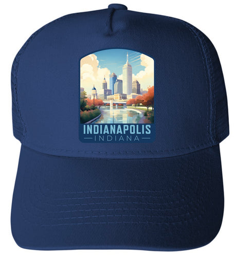 Indianapolis Indiana Design A Navy Unisex Mesh Back Trucker Hat with Adjustable Snapback 4-Pack