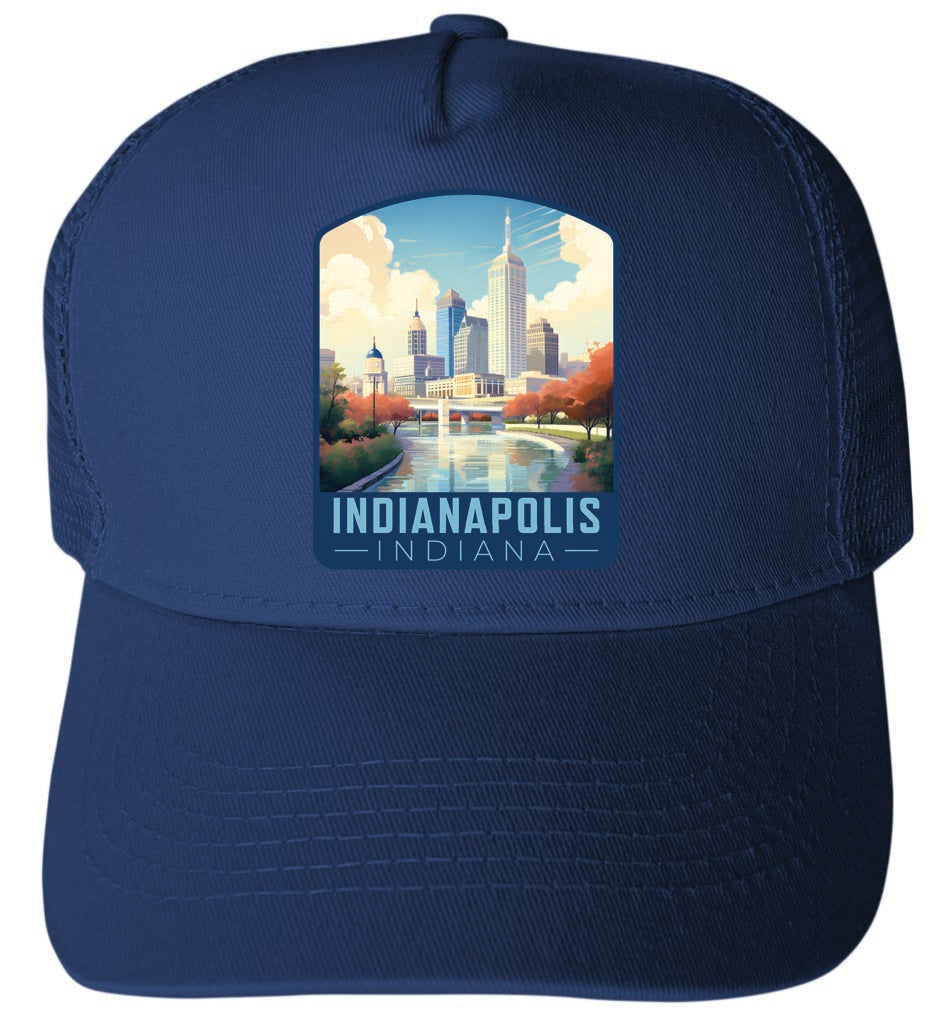 Indianapolis Indiana Design A Navy Unisex Mesh Back Trucker Hat with Adjustable Snapback 4-Pack