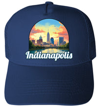 Load image into Gallery viewer, Indianapolis Indiana Design B Navy Unisex Mesh Back Trucker Hat with Adjustable Snapback 4-Pack
