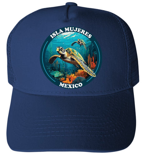 Isla Mujeres Mexico Design B Navy Unisex Mesh Back Trucker Hat with Adjustable Snapback 4-Pack