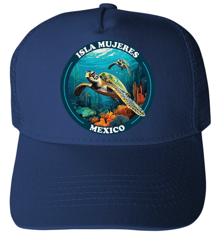 Isla Mujeres Mexico Design B Navy Unisex Mesh Back Trucker Hat with Adjustable Snapback 4-Pack