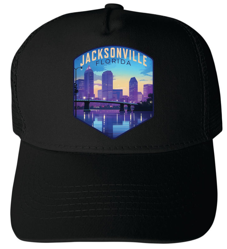 Jacksonville Florida Unisex Mesh Back Trucker Hat with Adjustable Snapback Black