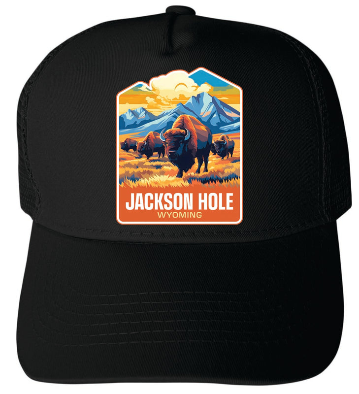 Jackson Hole Wyoming Unisex Mesh Back Trucker Hat with Adjustable Snapback Black
