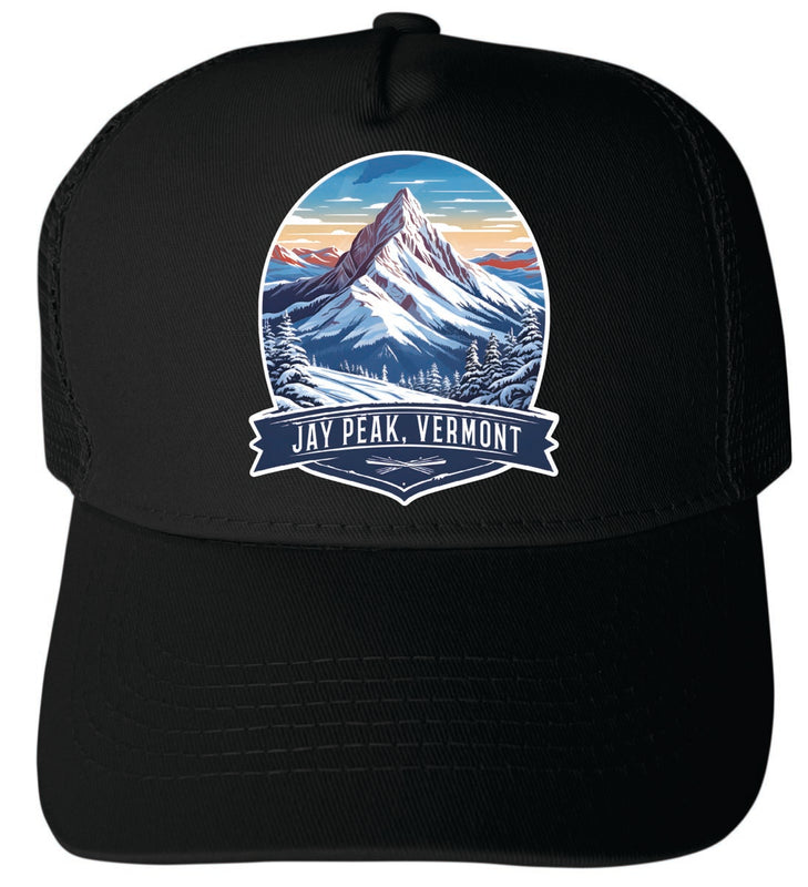 Jay Peak Vermont Unisex Mesh Back Trucker Hat with Adjustable Snapback Black