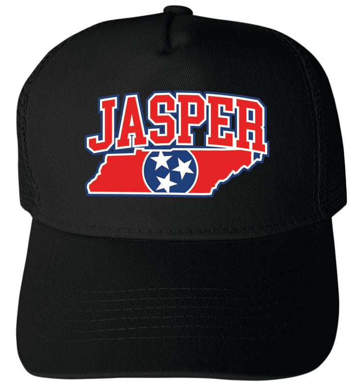 Jasper Tennessee Unisex Mesh Back Trucker Hat with Adjustable Snapback Black