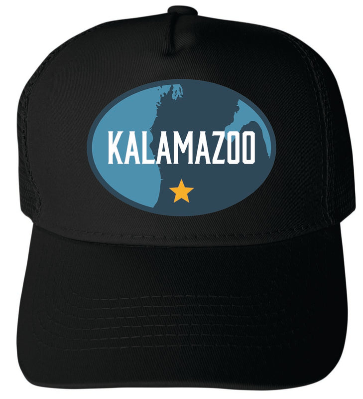 Kalamazoo Michigan Unisex Mesh Back Trucker Hat with Adjustable Snapback Black