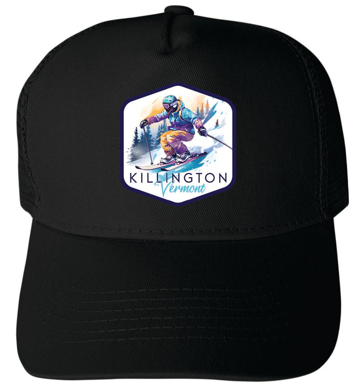 Killington Vermont Unisex Mesh Back Trucker Hat with Adjustable Snapback Black