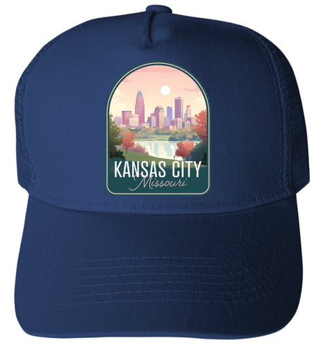Kansas City Missouri Design B Navy Unisex Mesh Back Trucker Hat with Adjustable Snapback 2-Pack