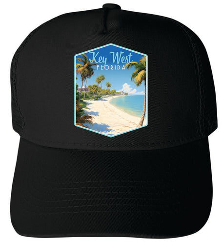 Key West Florida Design B Black Unisex Mesh Back Trucker Hat with Adjustable Snapback Single