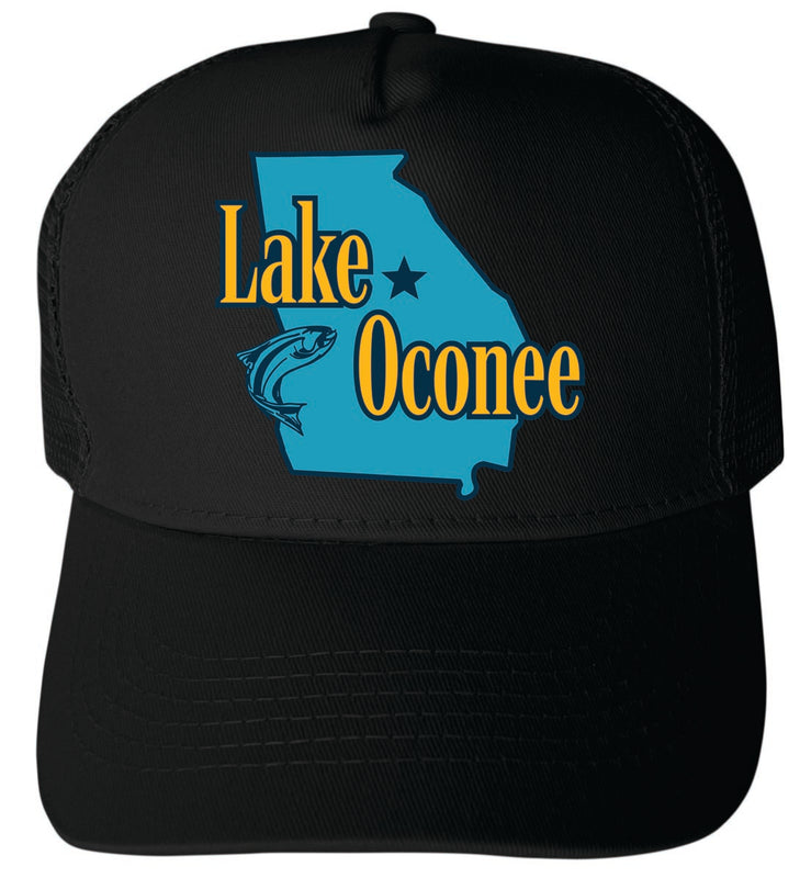 Lake Oconee Georgia Unisex Mesh Back Trucker Hat with Adjustable Snapback Black