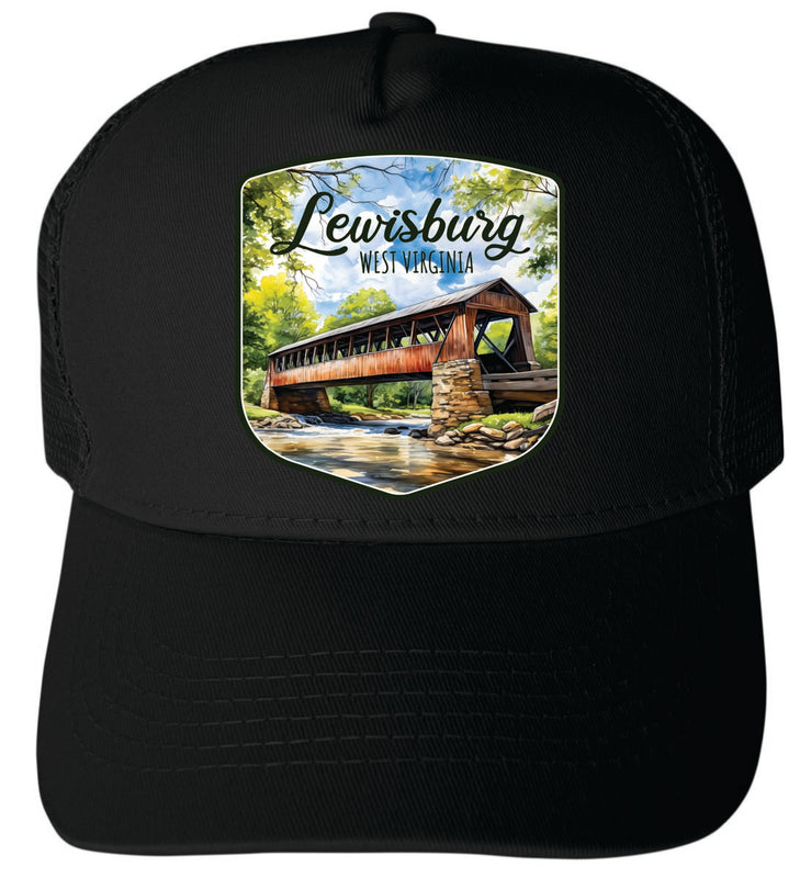 Lewisburg West Virginia Unisex Mesh Back Trucker Hat with Adjustable Snapback Black