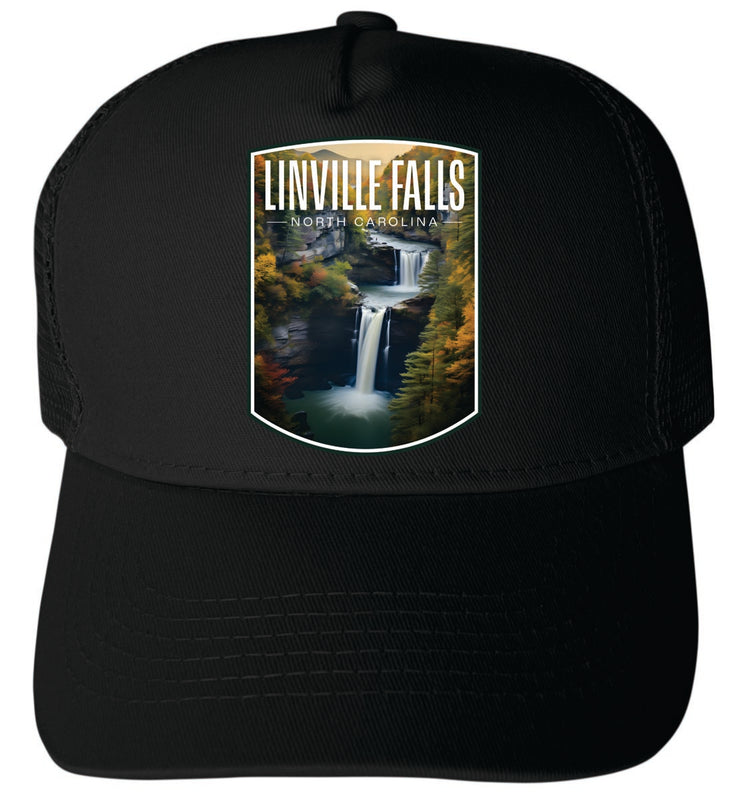 Linville Falls North Carolina Unisex Mesh Back Trucker Hat with Adjustable Snapback Black