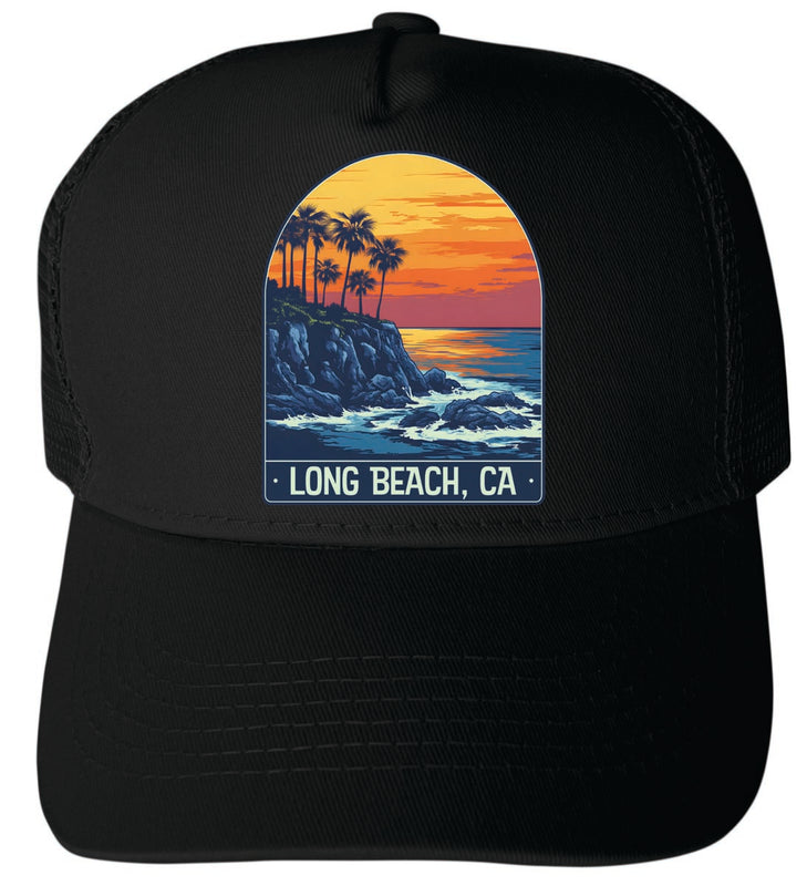 Long Beach Carolina Unisex Mesh Back Trucker Hat with Adjustable Snapback Black