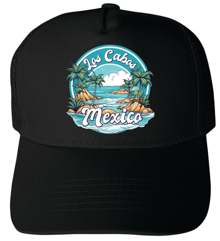 Los Cabos Mexico Unisex Mesh Back Trucker Hat with Adjustable Snapback Black