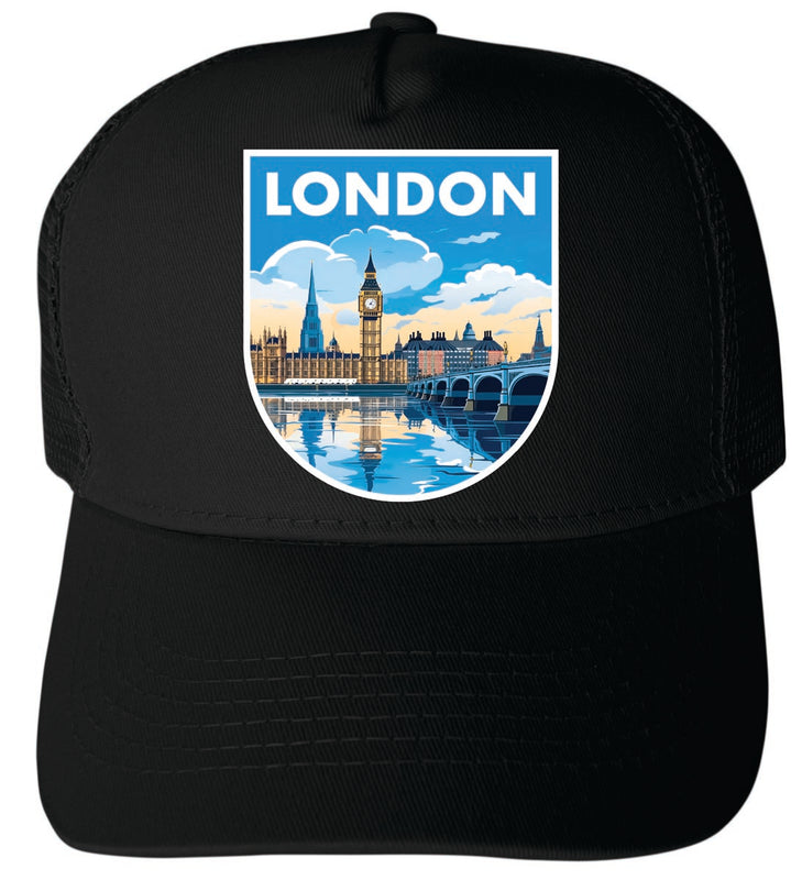London England Unisex Mesh Back Trucker Hat with Adjustable Snapback Black