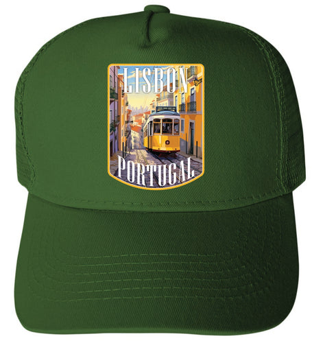 Lisbon Portugal Design A Green Unisex Mesh Back Trucker Hat with Adjustable Snapback 2-Pack