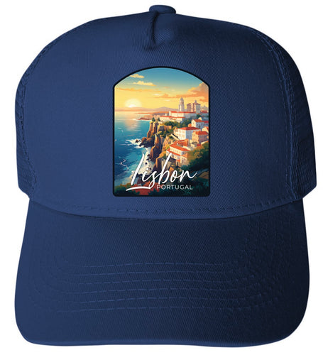 Lisbon Portugal Design B Navy Unisex Mesh Back Trucker Hat with Adjustable Snapback 2-Pack