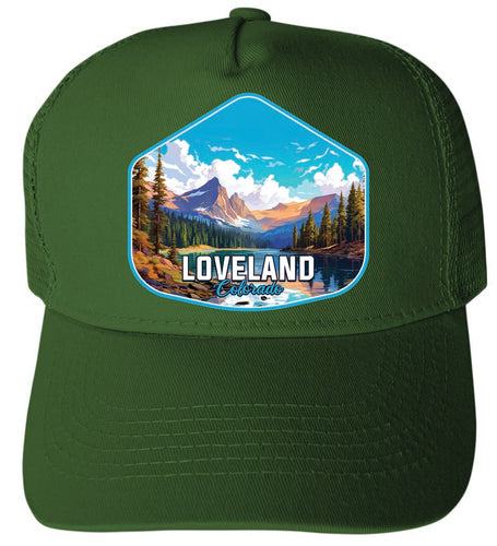 Loveland Colorado Mountain Landscape Design Green Unisex Mesh Back Trucker Hat with Adjustable Snapback 2-Pack