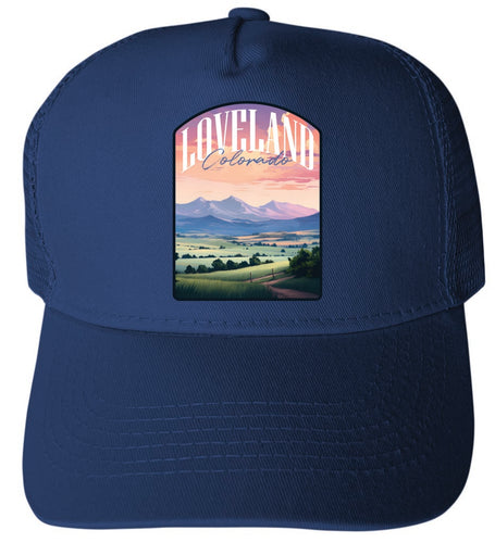 Loveland Colorado Pastel Landscape Design Navy Unisex Mesh Back Trucker Hat with Adjustable Snapback 4-Pack