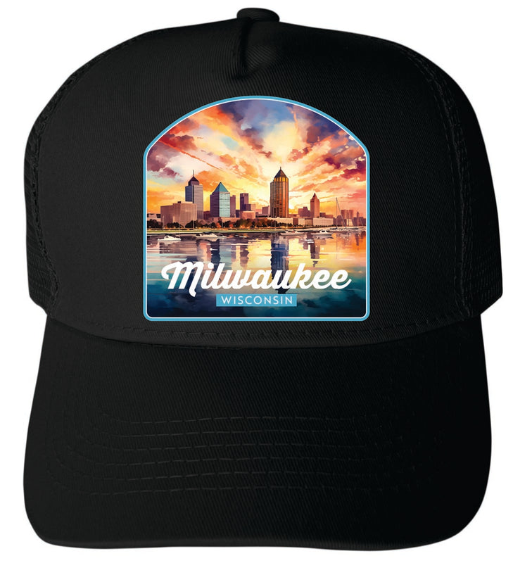 Milwaukee Wisconsin Unisex Mesh Back Trucker Hat with Adjustable Snapback Black