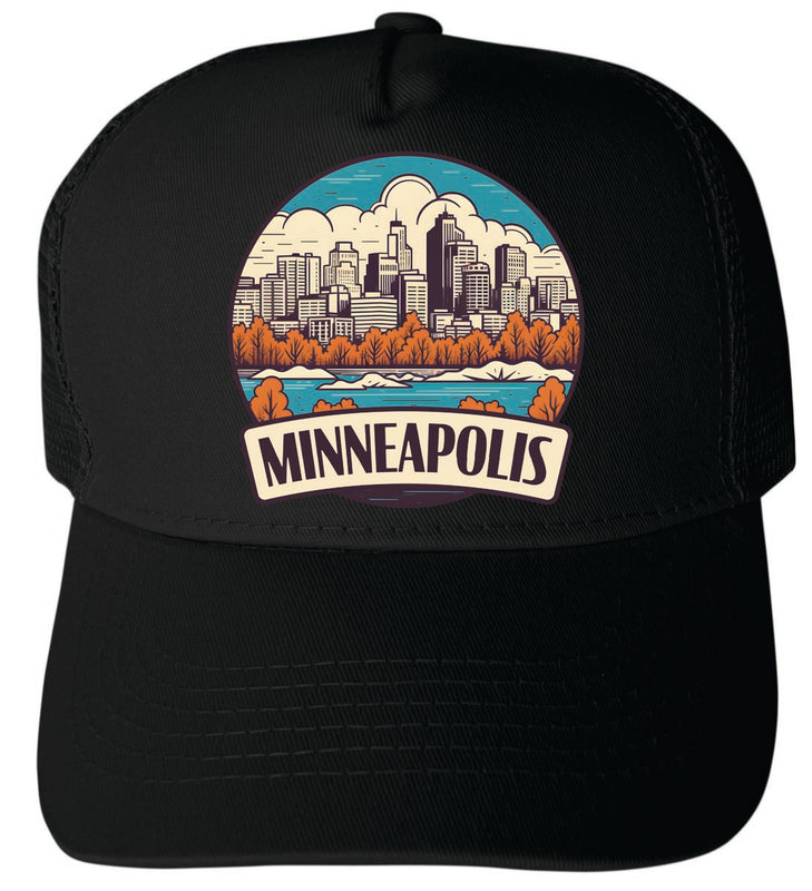 Minneapolis Minnesota Unisex Mesh Back Trucker Hat with Adjustable Snapback Black