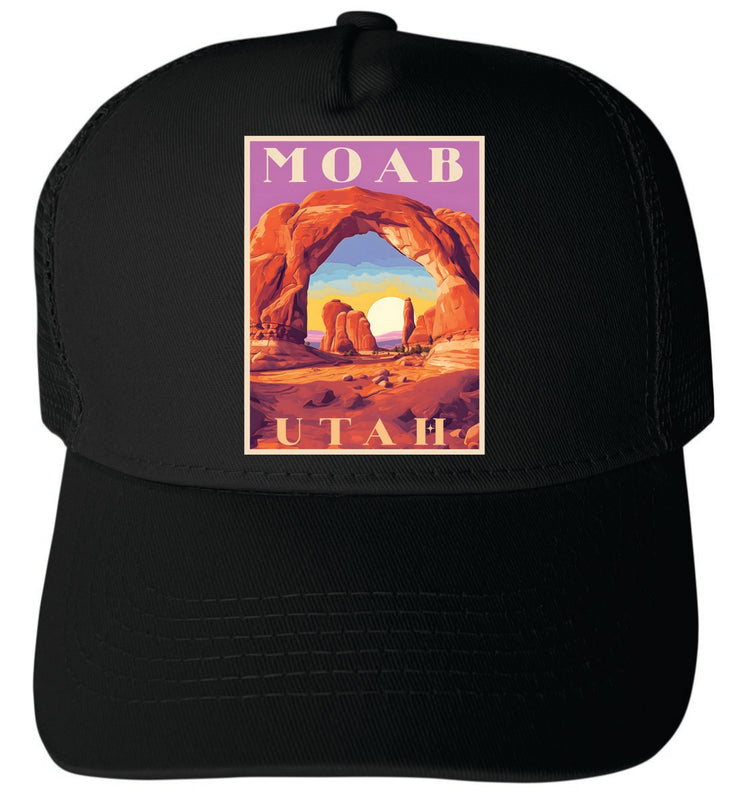 Moab Utah Unisex Mesh Back Trucker Hat with Adjustable Snapback Black