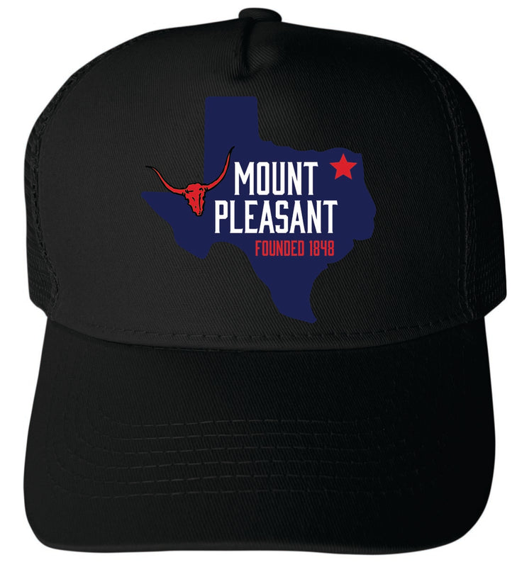 Mount Pleasant Texas Unisex Mesh Back Trucker Hat with Adjustable Snapback Black